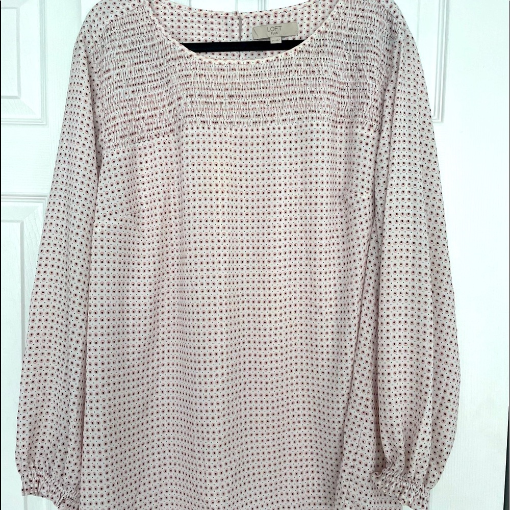 Loft Plus Floral Dot Smocked Yoke Blouse - Sz 24
